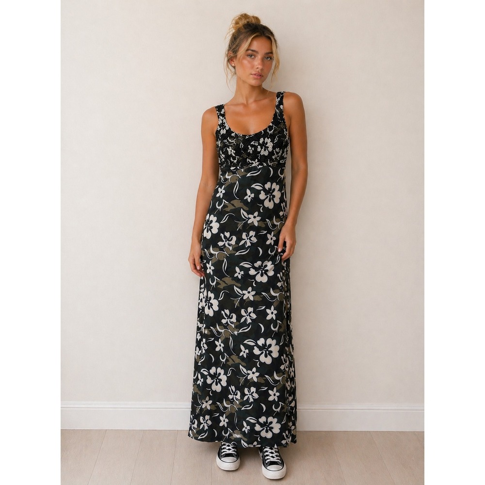 Vintage Y2K Slip Dress Indie Floral Maxi Soft Grunge Forest Fairycore Goblincore